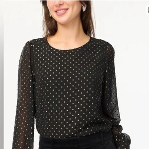 J. Crew Factory clip dot gold and black blouse